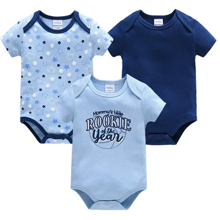 3 Pcs/set Baby Boy Clothes Summer 100%Cotton Blue Grey Tie Print Three Piece Short Sleeve Bodysuit vetements bebe For 0-12M
