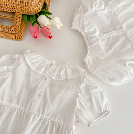 Summer Sister Baby Girl Clothes Embroidery Lace Floral Toddler Girls Ruffled Dress Newborn Infant Baby Romper 2Pcs Suit Korea