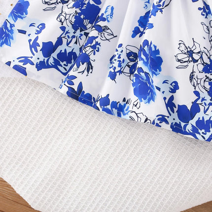 (6 Months -3 Years Old) Spring And Autumn New Blue Flower Baby Girl Dress, Chinese Retro Style Children'S Long Sleeve Clothes