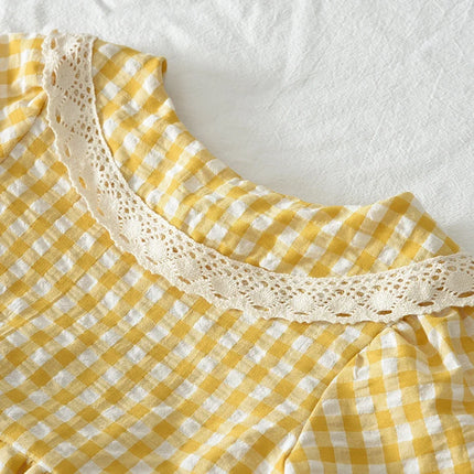 Autumn Girls Fashion Long Sleeve Turn-down Collar Checkered Printed Dress 1 Pc 3-7 Years Kids Casual Clothes