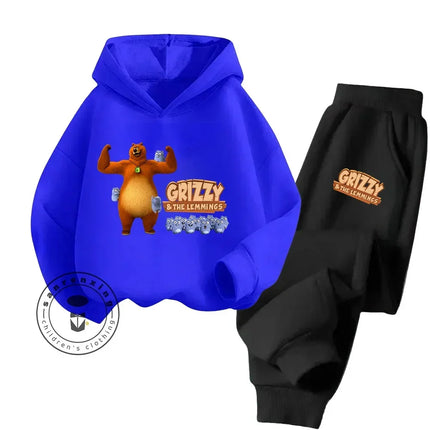 2024 Cartoon Grizzy the Lemmings Fall/Winter New Cotton 3-14 Year Old Boys and Girls Casual Hot Kawaii Printed Tracksuit