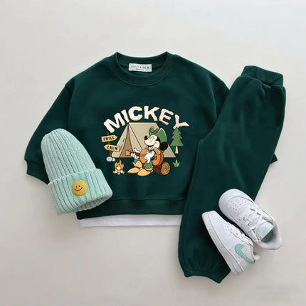 2Piece Set Green Sweatshirts All-match Pants Autumn Costume Disney Clothing Set Boys Child Lovely Hoodies Loose Pants Suits