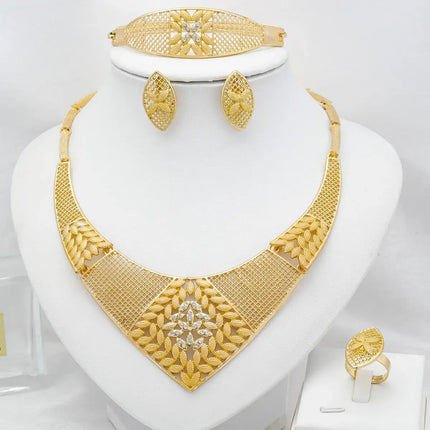 Jewelry Sets for Women Flower Pendant Necklace 18k Gold Plated Fashion Design Earring Bracelet Ring Sets Exquisite Gifts
