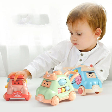 Kid Pull Along Toy Walking Trolley Musical Light Up Car Toy Crawling To Walking Learning Toys Cartoon Polyhedral Trolley Car Toy