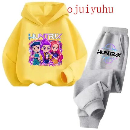 2025 movie korean style Sets Children Hoodies Kpop Demon Hunters Pullover Sweatshirt Trucksuit Cartoon Girls Boy Kids Clothes