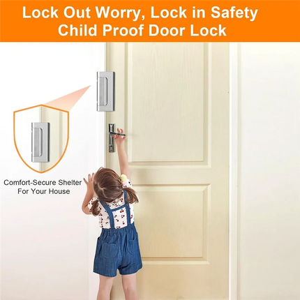 FULL-2Pack Home Security Door Reinforcement Lock Security Door Locks Home Prevent Unauthorized Entry Forkids Safety Silver