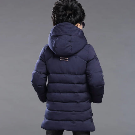 2025 New Winter Keep Warm Teenage Boys Jacket 5-14 Years Long Slim Fit Fashion Hooded Coat For Kids Children Outdoor Windbreaker