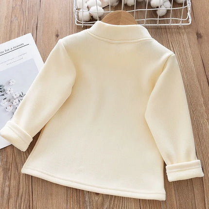 1pcs Children's T-Shirts Rabbit Embroidery Velvet warm top Kids Half High Collar Long Sleeve Base Shirt Girls Tshirts Clothes
