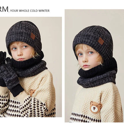 2/3Pcs Kids Winter Hat Scarf Gloves Set Warm Children Beanie Hats Neck Warmer Non Slip Gloves Child Boys Cap Kids Gift 4-10Y