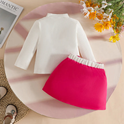 Baby Girl Outfit Set 0 - 3Y Baby Clothing Mock Neck Flower Applique Ribbed Top and Color Block Bow Skirt Cute Casual Party Wear