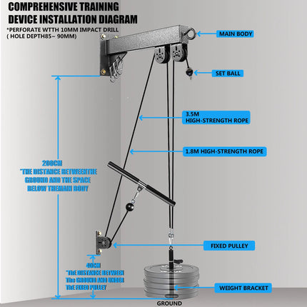 Fitness Wall Mounted Pulley System, Weight Cable Pulley System, Suitable For Gym Strength Training, LAT Pull Down, Fitness