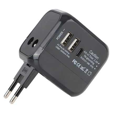 All-in-One Wall Travel Charger Adapter - US EU UK AU Plugs with 2 USB & 1 Type C, Universal for Travel