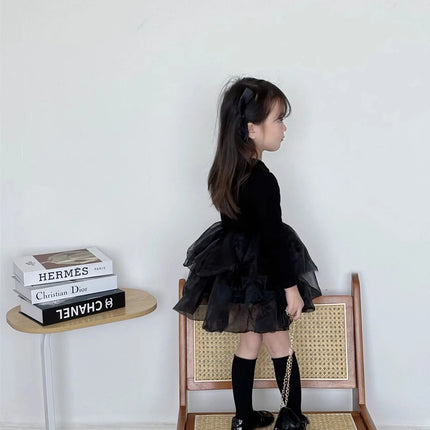 Baby Girl Black Tutu Dress Long Sleeve Autumn Child Princess Dresses 1-8Y Children Clothes One Piece Puffy Vestidos Elegant
