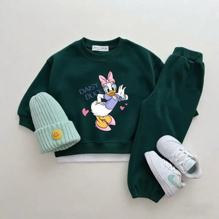 2Piece Set Green Sweatshirts All-match Pants Autumn Costume Disney Clothing Set Boys Child Lovely Hoodies Loose Pants Suits