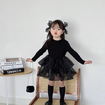 Baby Girl Black Tutu Dress Long Sleeve Autumn Child Princess Dresses 1-8Y Children Clothes One Piece Puffy Vestidos Elegant