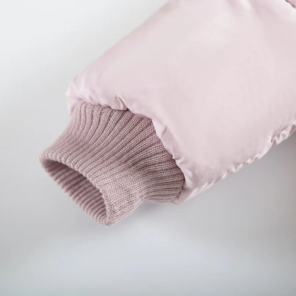 1 2 3 4 Years Baby Girls Jacket Winter New Solid Color Butterfly Decoration Lining Plush Warm Hooded Zipper Down Cotton Outwear