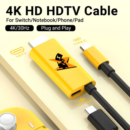 Type C to HDMI Cable for Game HDTV with 4K 1080P 100W PD Charging Compatible with Laptop,Tablet, MobilePhone,SteamDeck