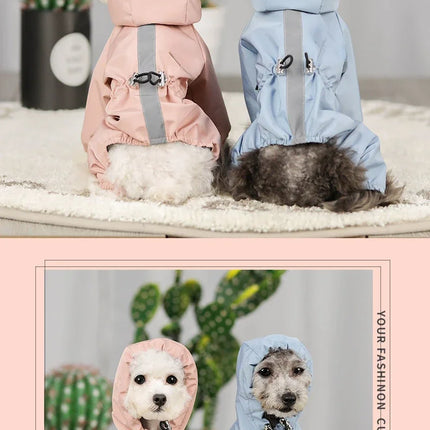 Pet dog clothing, rainproof, breathable and reflective clothes, dog four-legged raincoat, cat and dog supplies french bulldog