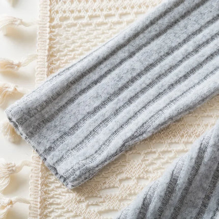 Baby Girl Button Front Solid Rib Knit Long-sleeve Dress Soft and Comfortable Perfect for Outings Daily Casual Wear Kids Clothes