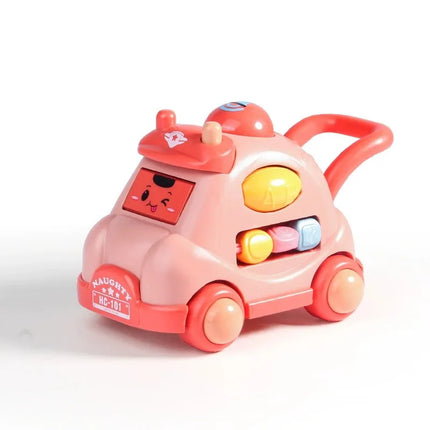 Kid Pull Along Toy Walking Trolley Musical Light Up Car Toy Crawling To Walking Learning Toys Cartoon Polyhedral Trolley Car Toy
