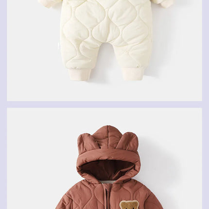  Winter Baby Outwear Clothing Fur Lining Warm Toddler Girl's Boy's Rompers Cartoon Bear Infant Jumpsuit