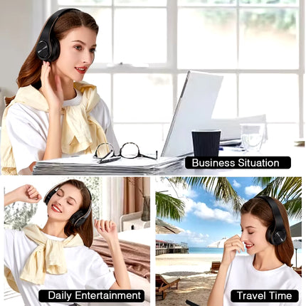 High-Fidelity Bluetooth Stereo Earphones with FM Radio, SD Card Support, and Built-in Microphone for Mobile Devices - Compatible with Xiaomi, iPhone, and Samsung Tablets