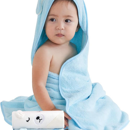Baby Hooded Bath Towel,2 Pack  Babie Towels for Newborn,Infant,Toddler,Ultra Absorbent Soft (White Bear+Blue Bear)