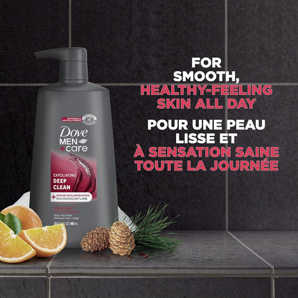Exfoliating Deep Clean Body and Face Wash with 24-Hour Nourishing Micromoisture Technology Body Wash for Men 695 Ml with Pump