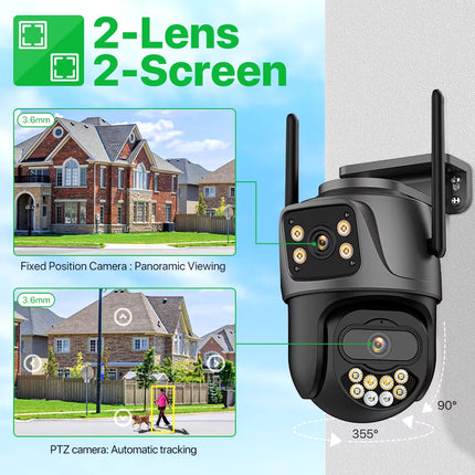 External 4K Dual Lens PTZ Camera - 8MP HD Outdoor IP Security CCTV with Auto Tracking and Icsee P2P Technology