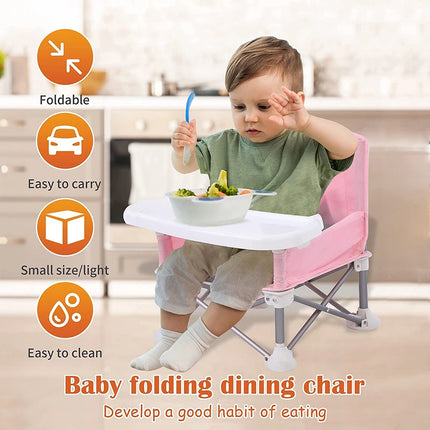 Foldable Portable Baby Dining Chair with Safety Seat Belt - Ideal for Camping and Beach Outings