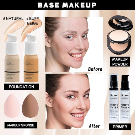 Comprehensive Makeup Set for Women and Teens, Ideal for Beginners and Professionals, Featuring Eyeshadow Palettes, Foundation, and Liquid Lipsticks