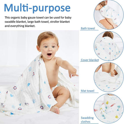 Luxuriously Soft Muslin Baby Bath Towels & Blankets - Set of 2 (Random Colors) - 6-Layer Extra Absorbent Cotton Wash Cloths (41.5" x 41.5")