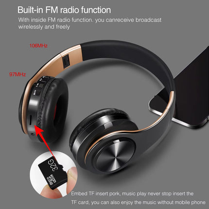 High-Fidelity Bluetooth Stereo Earphones with FM Radio, SD Card Support, and Built-in Microphone for Mobile Devices - Compatible with Xiaomi, iPhone, and Samsung Tablets