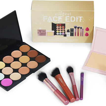 Complete Beauty Makeup Set, Include 15 Colors Concealer Palette, Face Powder, Makeup Primer, Brush, Sponge Set for Girls & Teenagers
