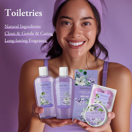 Spa Gift Basket for Women, Luxurious 13Pc Lavender Jasmine Bath Gift Set, Perfect Birthday & Mothers Gifts Idea, Relaxing Home Spa Kit with Body Wash, Bath Bombs, Bubble Bath, Body Lotion & More Gifts for Mothers Day