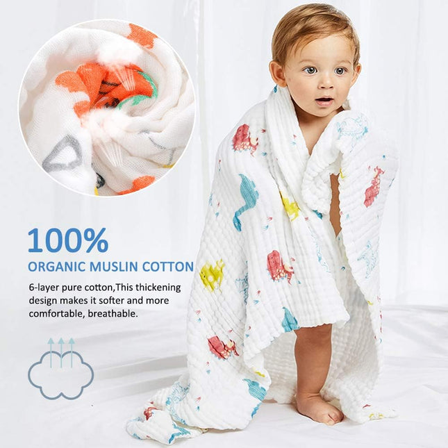 Luxuriously Soft Muslin Baby Bath Towels & Blankets - Set of 2 (Random Colors) - 6-Layer Extra Absorbent Cotton Wash Cloths (41.5" x 41.5")