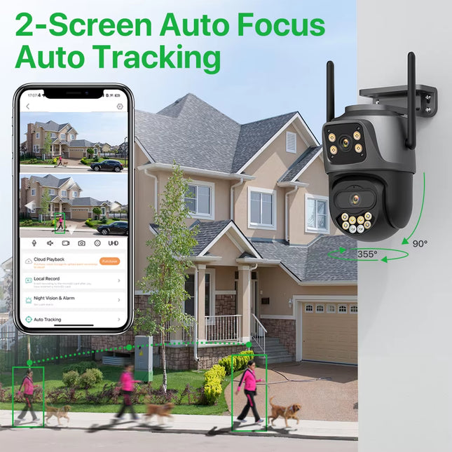 External 4K Dual Lens PTZ Camera - 8MP HD Outdoor IP Security CCTV with Auto Tracking and Icsee P2P Technology