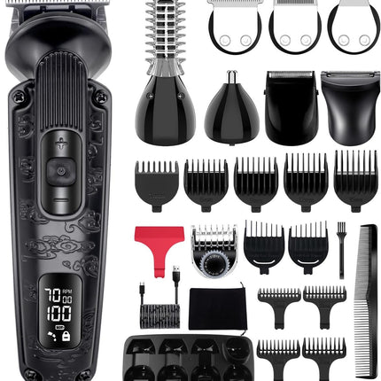 8-in-1 Adjustable Speed Waterproof Beard and Moustache Trimmer for Men - Cordless T-Blade Hair Clipper and Grooming Kit with Face, Nose, and Body Attachments (Bronze)
