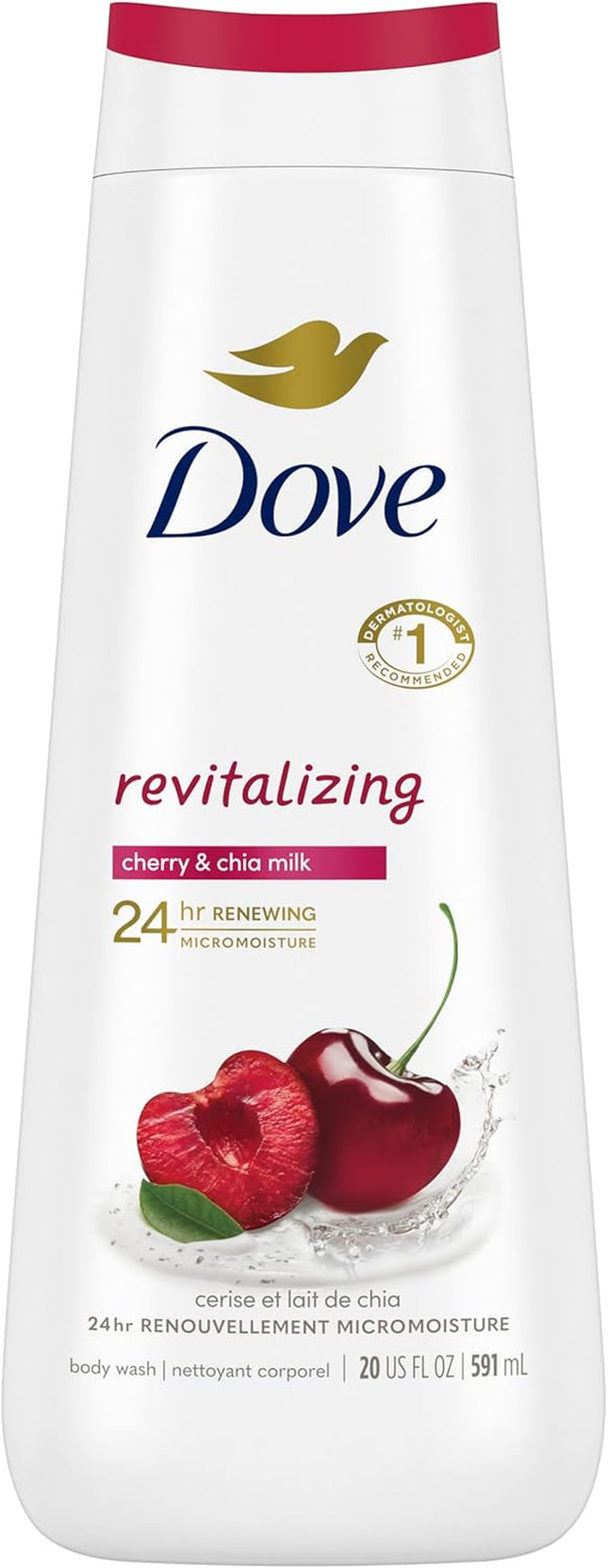 Body Wash for 24Hr Lotion-Soft Skin Revitalize Cherry and Chia Milk Moisturizing Skin Cleanser with No Sulfates No Parabens 591 Ml, 1 Count