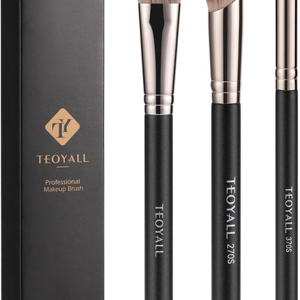 Contour Conceal Brush Set, 3PCS Angled Synthetic under Eye Concealer Brush for Blending Setting Buffing with Liquid, Cream and Powder Cosmetic