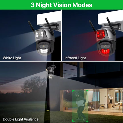 External 4K Dual Lens PTZ Camera - 8MP HD Outdoor IP Security CCTV with Auto Tracking and Icsee P2P Technology