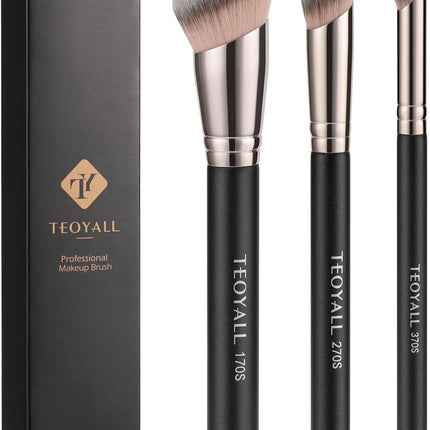 Contour Conceal Brush Set, 3PCS Angled Synthetic under Eye Concealer Brush for Blending Setting Buffing with Liquid, Cream and Powder Cosmetic