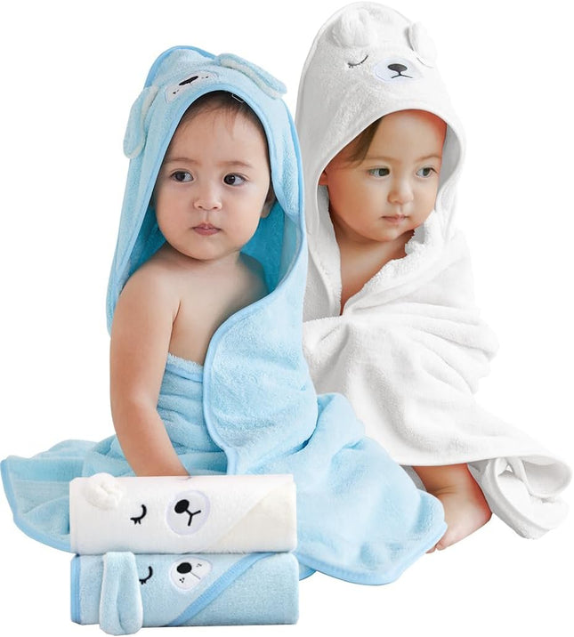 Baby Hooded Bath Towel,2 Pack  Babie Towels for Newborn,Infant,Toddler,Ultra Absorbent Soft (White Bear+Blue Bear)