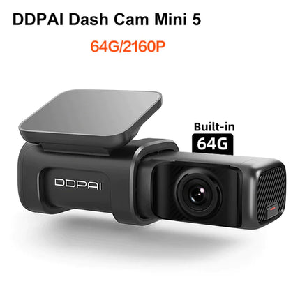 DDPAI Mini 5 Dash Cam - 2160P 4K UHD, 64GB DVR, Built-In WiFi & GPS, 24/7 Parking Monitoring, Vehicle Video Recorder