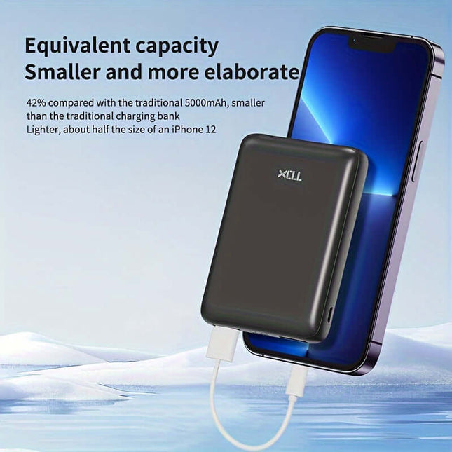 Ultra-Compact 5000mAh Power Bank with USB/Type-C - Charging For iPhone & For Android, Perfect Gift for Outdoor Emergencies