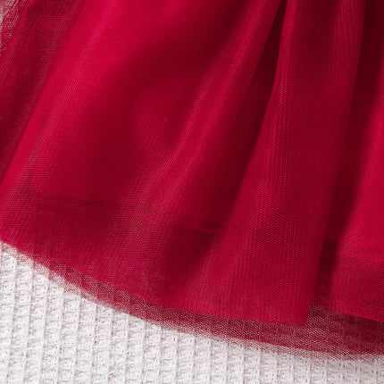 Toddler Girl Party Dress Autumn Winter 1-8 Years Children Christmas And New Year Princess Dress Red Velvet Gown Stars Mesh Dress