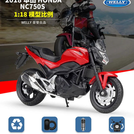 Welly 1:18 2018 Honda NC750S Die Cast Vehicles Collectible Hobbies Motorcycle Model Toys