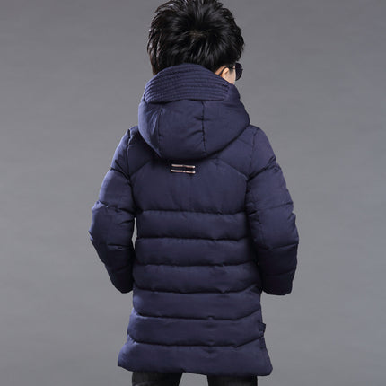 2025 New Winter Keep Warm Teenage Boys Jacket 5-14 Years Long Slim Fit Fashion Hooded Coat For Kids Children Outdoor Windbreaker