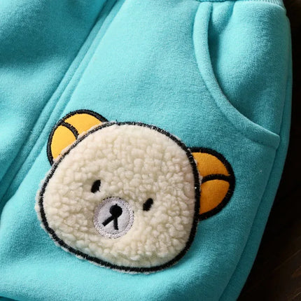 Baby Boys And Girls Clothing Set Tricken Fleece Children Hooded Outerwear Tops Pants 3PCS Outfits Kids Toddler Warm Costume Suit