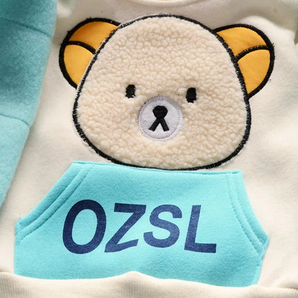 Baby Boys And Girls Clothing Set Tricken Fleece Children Hooded Outerwear Tops Pants 3PCS Outfits Kids Toddler Warm Costume Suit